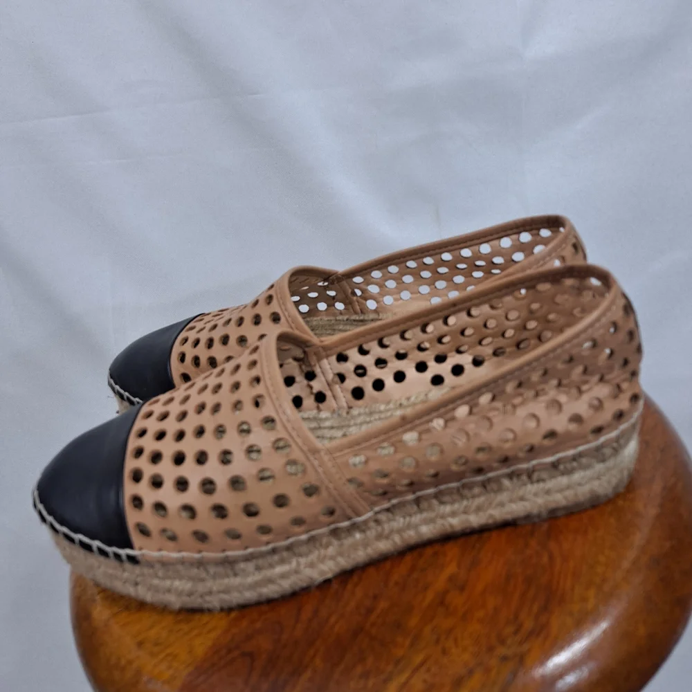 Loeffler Randall Mara Perforated Espadrille Flat Slip On Cap Toe Shoes